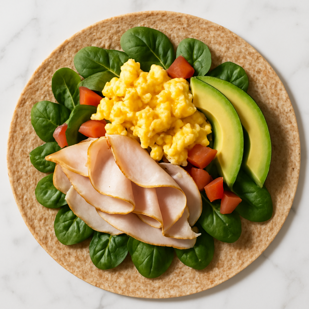 Turkey and Egg Breakfast Burrito with Whole Wheat Tortilla