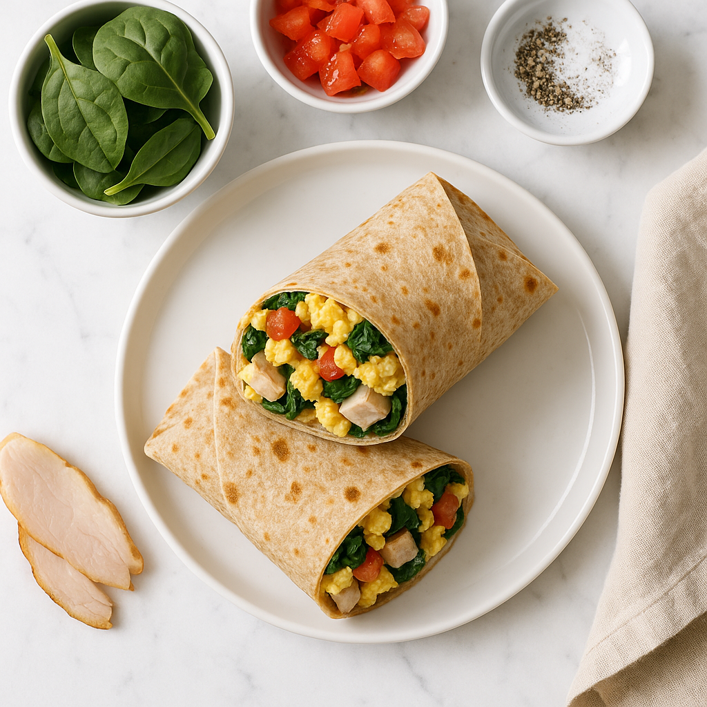Turkey and Spinach Breakfast Burrito Under 400 Calories