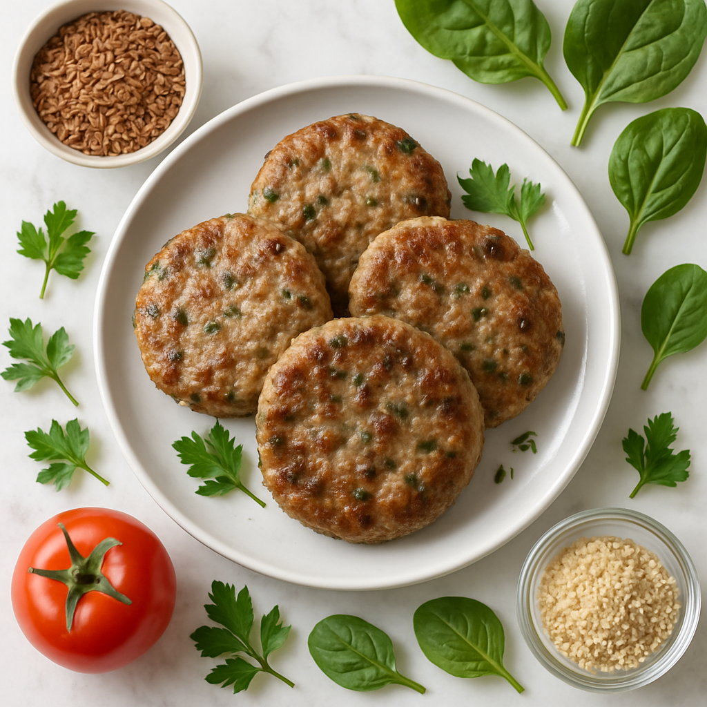 Turkey Breakfast Sausage Patties High Protein with Herbs and Flaxseed