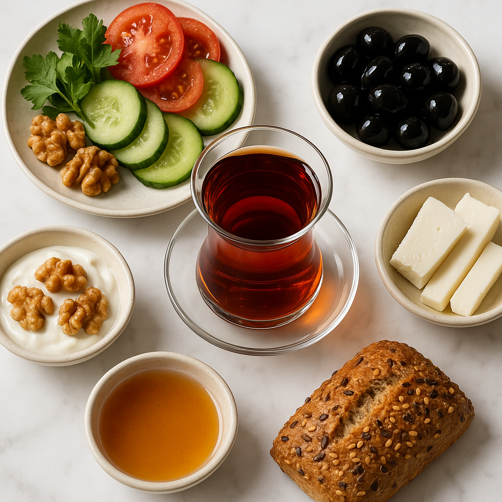 Turkish Breakfast Tea Glass: Traditional Black Tea Recipe with a Healthy Morning Spread