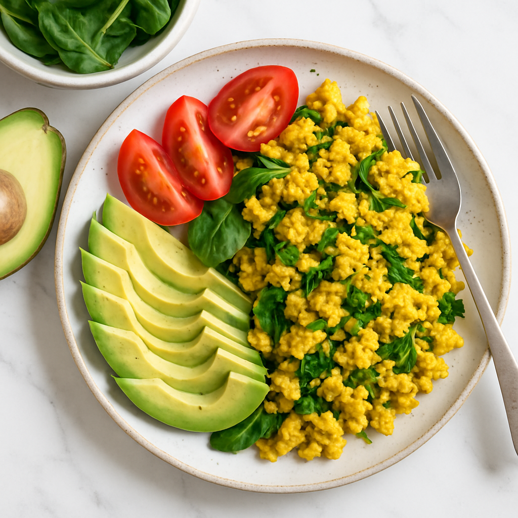 Vegan Avocado Egg Scramble Dairy Free with Turmeric Tofu
