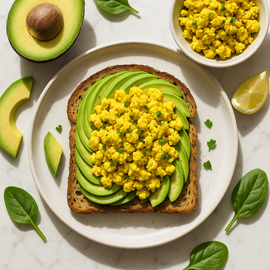 Vegan Avocado Toast with Scrambled Tofu and Turmeric Spice