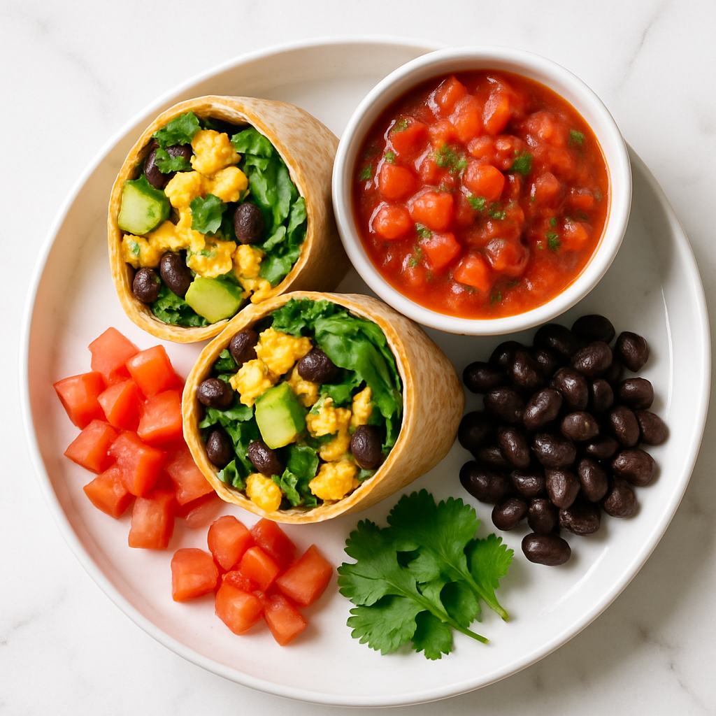 Vegan Breakfast Burritos with Black Beans and Salsa