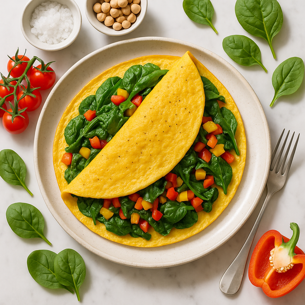 Vegan Chickpea Flour Omelette with Spinach and Peppers