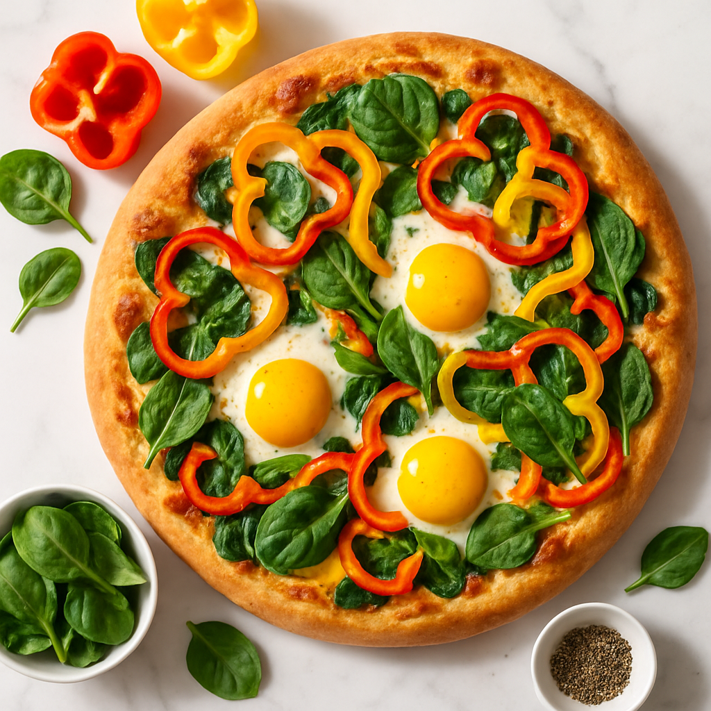 Veggie Breakfast Pizza with Bell Peppers and Spinach