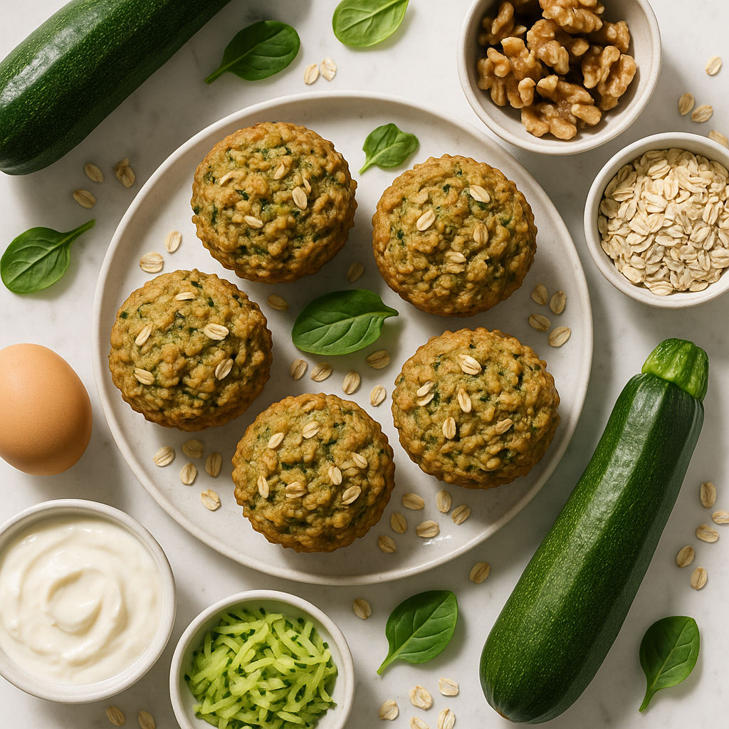 Zucchini Oat Breakfast Muffins No Refined Sugar (High Protein)